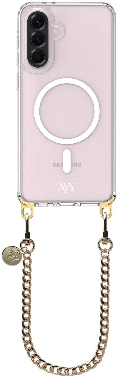 AVY Hoesje geschikt voor Samsung Galaxy A56 / A36 | Compatibel met MagSafe | Clear Case met Telefoonkoord 30CM | Polsband Aurum Lien