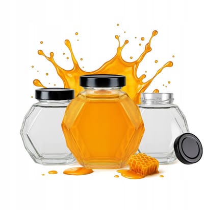 Bimberek GUCIO - Glazen Pot - 200ml - Heksagon - Set van 5