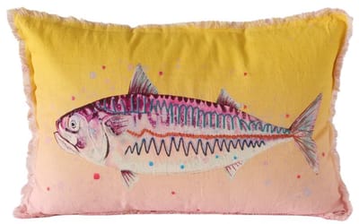 Boltze - Sierkussen - Kussen - Fino - Vis - 60x40 cm - Roze/Geel - Katoen - Met rits