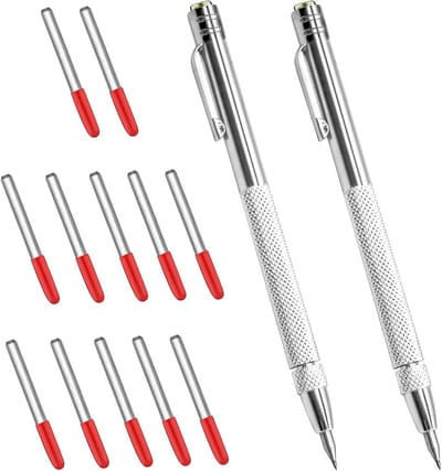 2 Stuks Carbide Tip met 12 Vervangende Marker Dots, Magnetische Scribe Tool voor Metalen, Glas en Keramiek Engraving Pen met Clip