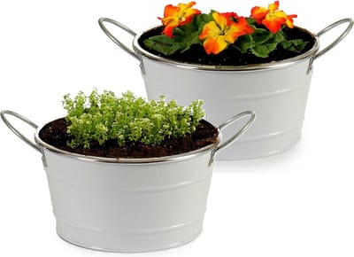 Arte r Plantenpot/bloempot teil- 2x - zink - wit - D20 x H11 cm