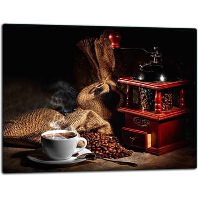 TMK ArtDeko Glas Snijplank - 52x40 - Inductiekookplaat - Beschermend - Koffie Motief