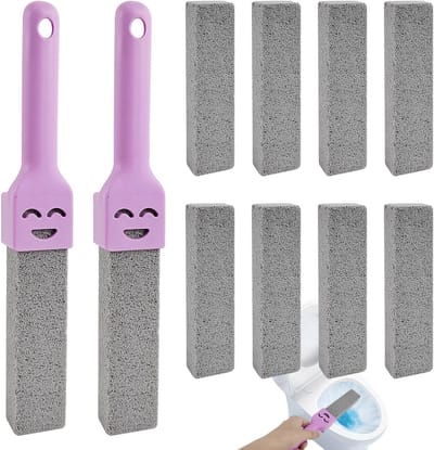 Grijze Pumice Steen Set van 8 Stuks voor Effectieve Vlekverwijdering, Inclusief 2 Handvatten, Ideaal voor Vloer- en Toiletreiniging