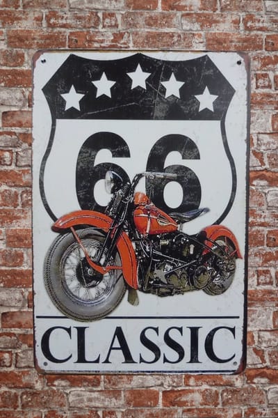 Wandbord - Route 66 classic - Metalen wandbord - Mancave - Mancave decoratie - Retro - Metalen borden - Metal sign - Bar decoratie - Tekst bord - Wandborden – Bar - Wand Decoratie - Metalen bord -
