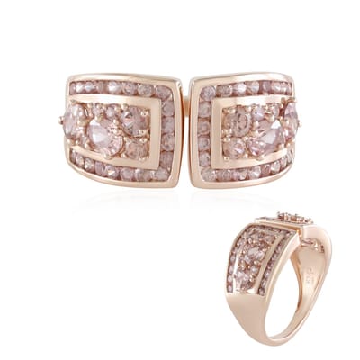 Cavill - Luxe Zilveren Damesring - 925 Silver Verzilverd Roségoud - Champagne Zirkonen 1,998 ct - Ovaal & Rond - Elegant Design
