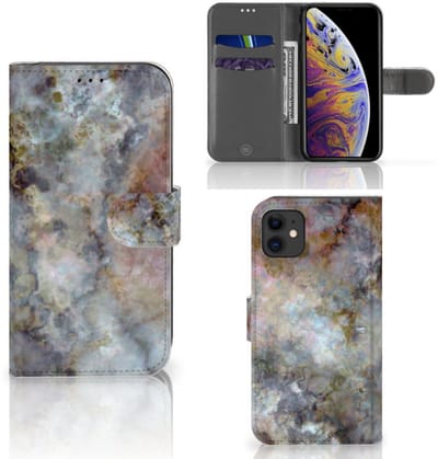 Apple iPhone 11 Bookcase Marmer Grijs