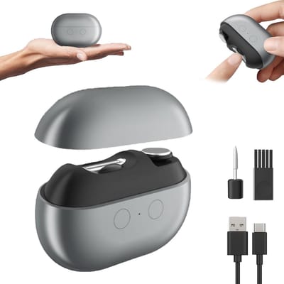 Nagelknipper - 2-in-1 Elektrische Nagelvijl met LED-verlichting - Oplaadbaar via USB - Veilig voor Ouderen, Kinderen en Volwassenen - Grijs