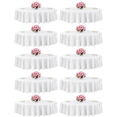 VEVOR 10 x Ronde Tafelkleden, 2286 mm, Kreukvrij Tafelkleedbeschermer, Machinewasbaar Polyester Tafelkleed voor Feesten, Bruiloften, Banketten En Formele Evenementen, Wit