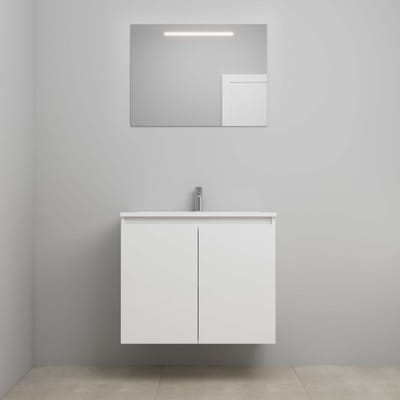 On-Line Badkamermeubelset - 80 cm - Voorgemonteerd - Greeploos 2 Deuren - Acryl Wastafel - 1 Kraangat - Spiegel met LED-Verlichting - Hoogglans Wit