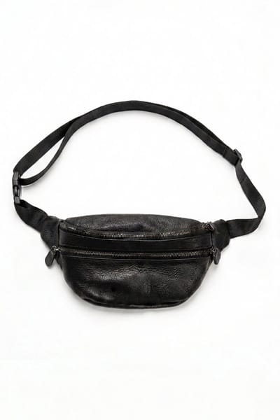 KIMU® Heuptas Zwart 2 Ritsen Echt Leer - Fanny Pack met Voorvak - Zwarte Crossbody Tas Leren Heuptasje Lederen Tasje Festival