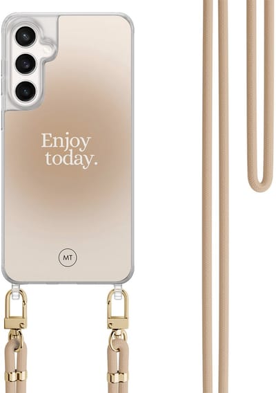 Hoesje met koord geschikt voor Samsung Galaxy S24 FE - Enjoy today - Inclusief Beige koord - Crossbody beschermhoes - Transparant, Multi - Mooie Telefoonhoesjes