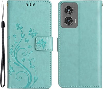 Coverup Hoesje - Geschikt voor Motorola Edge 50 Fusion Hoesje - Coverup Bloemen & Vlinders Book Case - Mintgroen