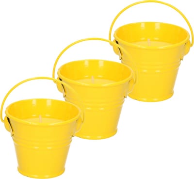Decoris Citronella kaarsen - in zink potje - set 3x - geel - 5 branduren