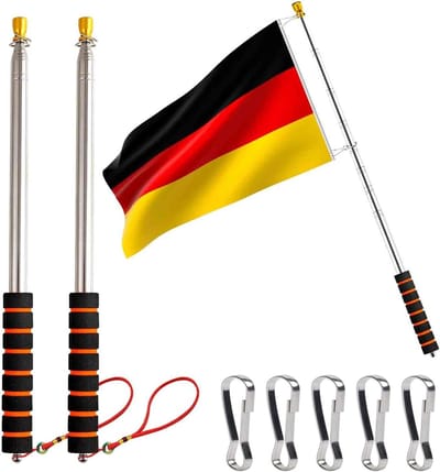 Telescopische Vlaggenmasten 2.5 Meter, Draagbare Vlaggenpalen met Clip Haken voor Camping, Outdoor Activiteiten en Educatie