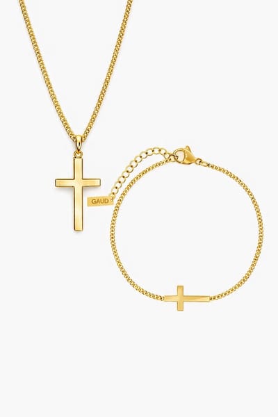 GAUD Kruis Ketting & Kruis Armband Set Goud - RVS - Waterproof - PVD Coating - Cadeau voor Heren & Dames
