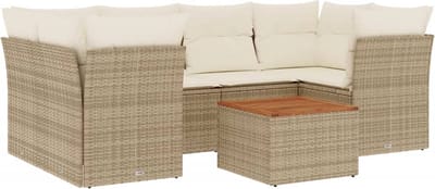 vidaXL - 7-delige - Loungeset - met - kussens - poly - rattan - beige