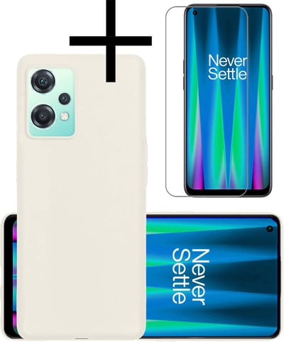 Hoesje - Met Screenprotector - Geschikt voor OnePlus Nord CE 2 Lite - Sterk & Shockproof - Back Cover - Siliconen Case - Telefoon Hoes - Wit