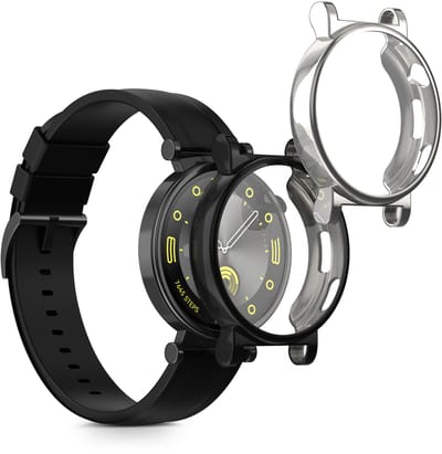 kwmobile 2x smartwatch hoes geschikt voor Huawei Watch GT4 41mm hoesje - Siliconen sporthorloge cover - Activity tracker case in zwart / zilver