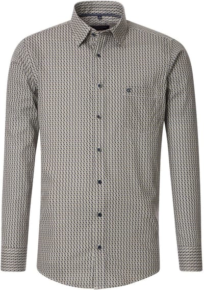 CASA MODA Sport casual fit overhemd - twill - blauw met wit en groen dessin - Strijkvriendelijk - Boordmaat: 43 - 44