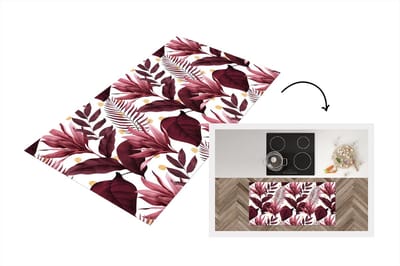 Keukenloper - Loper keuken - Bladeren - Paars - Goud - 120x60 cm - Keukenloper vinyl