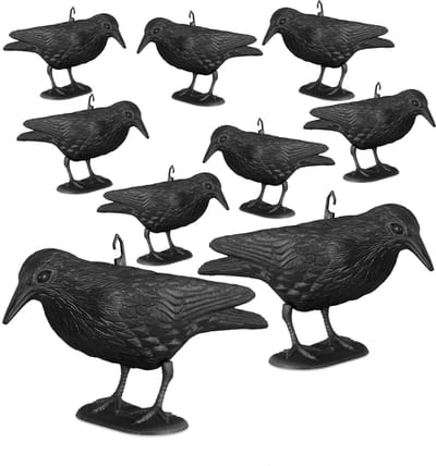 9x duivenverschrikker kraai staand - 38 cm vogelverschrikker zwart - tuinfiguur