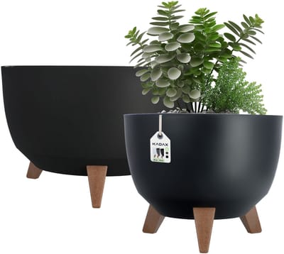 KADAX Verhoogde plantenpot, set van 2, grote kunststof plantenbak met poten voor binnen en buiten, duurzame ronde plantenbak (29 cm en 39,5 cm, zwart)