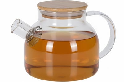 Cookinglife Theepot Borosilicaat Glas - Glazen Theepot - Teapot - Bamboe Deksel - Transparant/Bruin - Vaatwasserbestendig 1 Liter