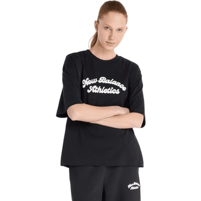 New Balance Linear Heritage Oversized T-shirt T-shirts Dames - Zwart - Maat L - Katoen Jersey