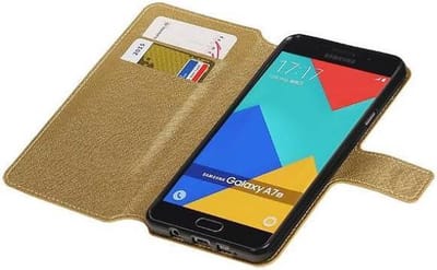 Cross Pattern TPU Bookstyle Hoesje - Wallet Case Telefoonhoesje - Geschikt voor Samsung Galaxy A7 2016 A710F Goud