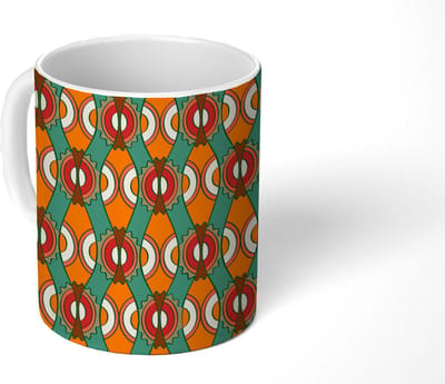 Mok - Koffiemok - Design - Retro - Oranje - Abstract - Mokken - 350 ML - Beker - Koffiemokken - Theemok