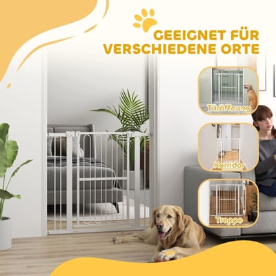 HAUSS SPOLE Hondenhek – 76–104 Cm Verstelbaar – 94 Cm Hoog – Staal En Kunststof – Wit – Voor Deur Trap En Gang – Met Dubbele Sluiting