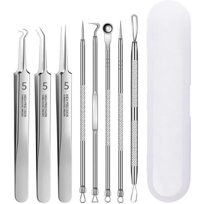 Lot de 8 pinces à épiler pour éliminer les points noirs et les boutons, outil de beauté pour éliminer l'acné et nettoyer le visage, outil de soins de la peau 8pcs