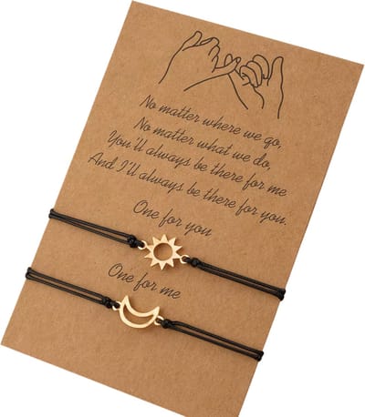 2-delige Vriendschapsarmband Set – Zon & Maan Armbanden voor Koppels – Handgemaakte Verstelbare Gevlochten Touw Armbanden Cadeau-GOUD