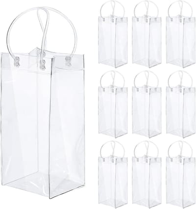 Transparante Champagne Koeltas - 10 Stuks PVC Flessenkoelers met Handvat voor Wijn en Bier, Ideaal voor Feestjes en Evenementen