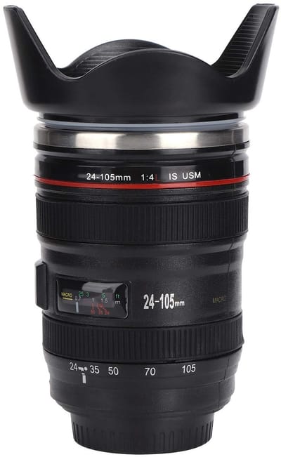 Dailygoods- Koffiemok met intrekbaar deksel - Roestvrij staal - Cilindrische vorm - Capaciteit 400ml - Voor fotografieliefhebbers - Lichtgewicht 274g - Reismok