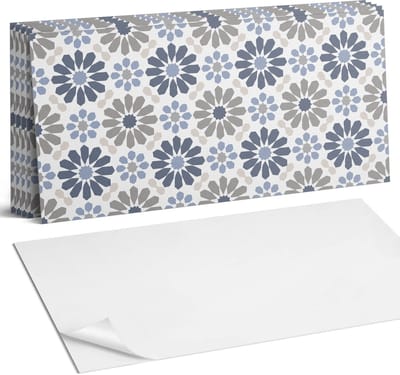 Coloray Plaktegels - Bloemmotief in symmetrie Wandtegel Zelfklevend - 60 cm x 30 cm - Blauw Plaktegels - 6 stuks - Rechthoek PVC Tegels - Plaktegels Keuken - Zelfklevende Vloertegels Badkamer - Vinyl Tegels Zelfklevend - Zelfklevende Wandtegels