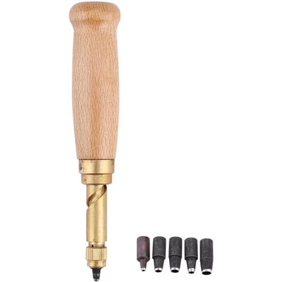 Poignée en Bois Vis Poinçon Automatique pour Cuir Bricolage Outil de Couture à la Main avec Pointes de 1,5 à 4 mm beige