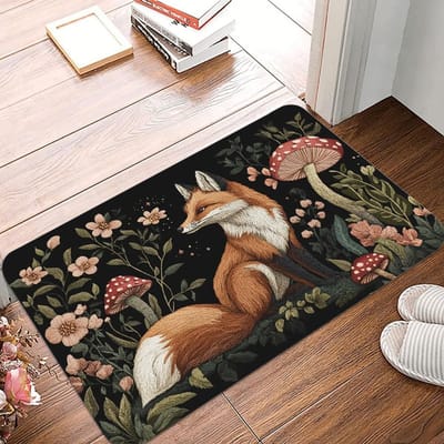 Magische Paddenstoel en Kleine Vos Deurmat Antislip Tapijt Huisdecoratie Tapijt Wasbaar Woonkamer Slaapkamer Keuken Vloermat 50x80cm gray