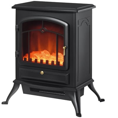 HOMCOM elektrische vlamhaardkachel Style Retro Thermostaat 1000/2000 W Anti-zwarte oververhitting