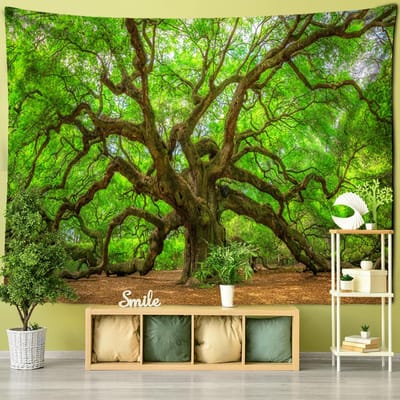 Torenhoge boom bos wandtapijt wanddecoratie natuurlijk landschap psychedelische hekserij bohemien stijl achtergrond doek woondecoratie 150x150cm