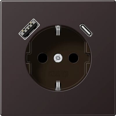 JUNG Wandcontactdoos Randaarde Safety+ m=Met USB type A en C LS990 Dark Gelakt Aluminium