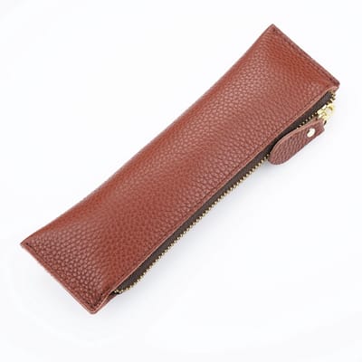 WiseGoods Luxe Leren Etui Met Rits - Pennenetui - Pennenhouder Voor School / Kantoor & Reizen - Hobby Accessoires - DIY - Bruin