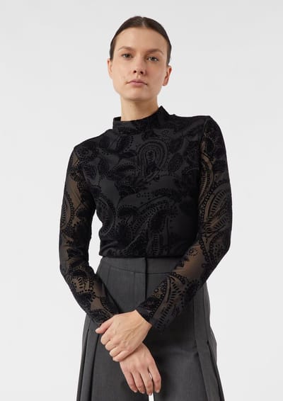 Semi-doorzichtige Lange Mouwen T-shirt Met Cashmere Motief Dames COMMA