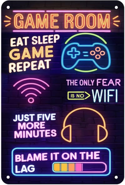 Dailygoods- Gamerbord kleurrijk ontwerp - Muurdecoratie - Gamer muurkunst - Slaapkamer accessoires - Cadeau voor gamers - Ijzer 20 x 30 cm