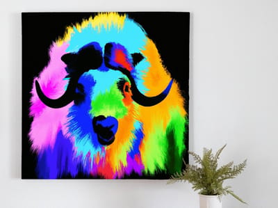 Fiery muskox mosaic | Fiery Muskox Mosaic | Kunst - 30x30 centimeter op Dibond | Foto op Dibond