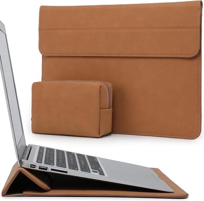 Famanu - 15-16 Inch Laptop Hoes Sleeve met Standaard Functie voor Pro 16 M3/M2/M1 Pro/Max A2991 A2780 A2485 A2141 2024-2019, Pro 15 2015-2012, XPS 15, Laptopsleeve met Zakje, Bruin