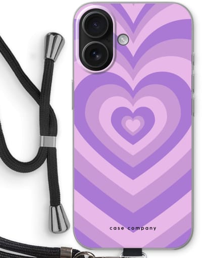 Case Company® - Hoesje met koord geschikt voor iPhone 16 hoesje met Koord - Hart Paars - Telefoonhoesje met Zwart Koord - Bescherming aan alle Kanten en Over de Schermrand