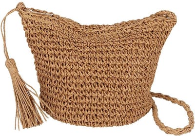 Schoudertas dames - Crossbody tas - Gevlochten papierstro - Naturel