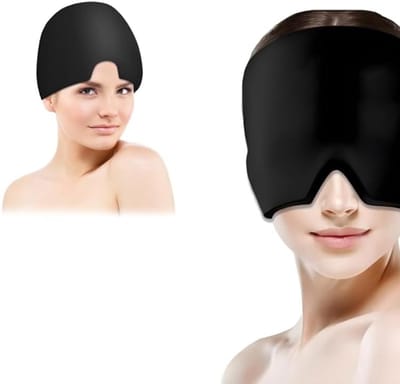 Migraine Muts - 1 Pack - Migrainekap - Migrainemasker - Migrainegelkap met dubbele kop - Gel-ijs warm hoofdkompres - Warme en koude therapie - Herbruikbaar migraine- en hoofdpijnmasker - Slaapmasker - Zwart