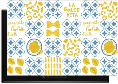 KitchenArt - Pasta Tiles - Inductie Beschermer - 52x35 cm - Kookplaat Beschermer - Luxe Afdekplaat Inductieplaat - Anti-slip & Oprolbaar - Beschermmat Inductiekookplaat